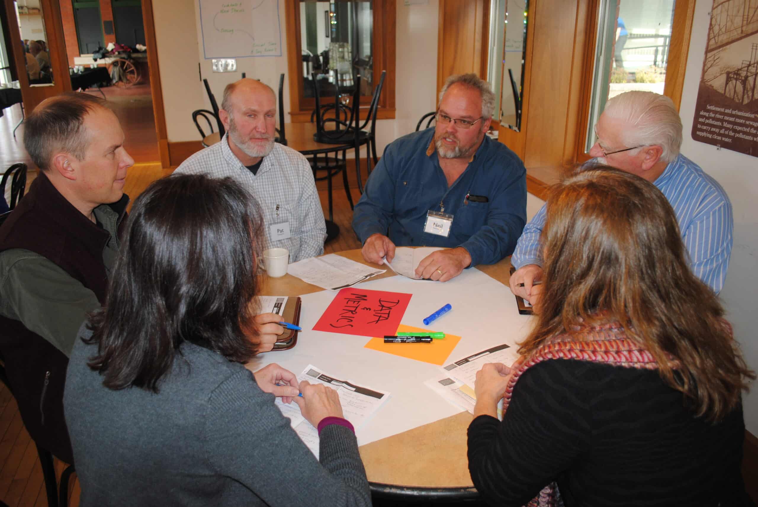 Participants share experiences and ask questions at the 2017 Watershed Leaders Network workshop in Dubuque. Later, local groups set their own priorities.