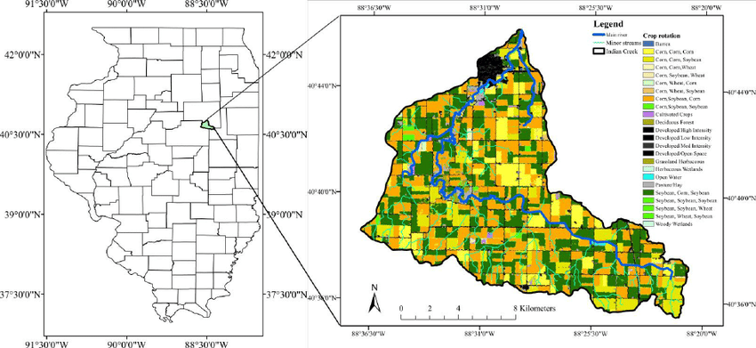 Location-of-the-Indian-Creek-watershed-in-the-State-of-Illinois-showing-the-dominant-land