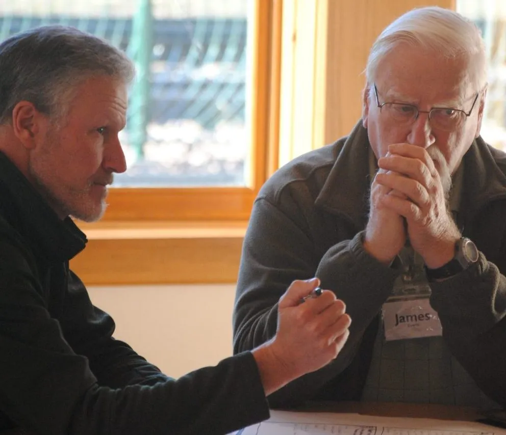 Clark Porter and Jim Everts confer