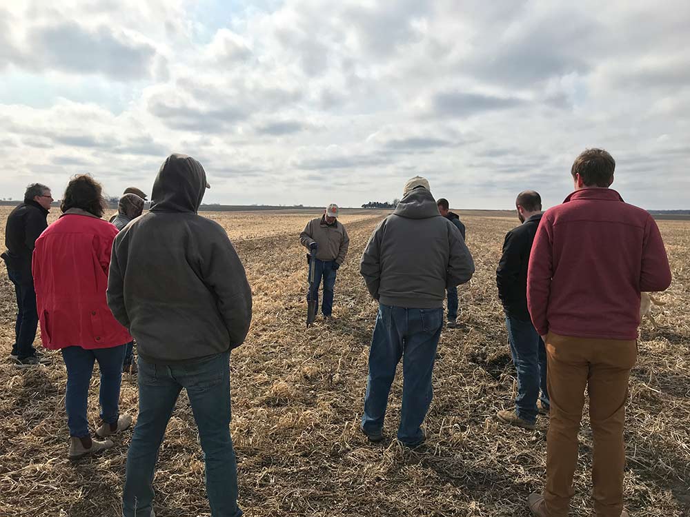 landowners gather to see how one neighbor is managing cover crops and conservation tillage.