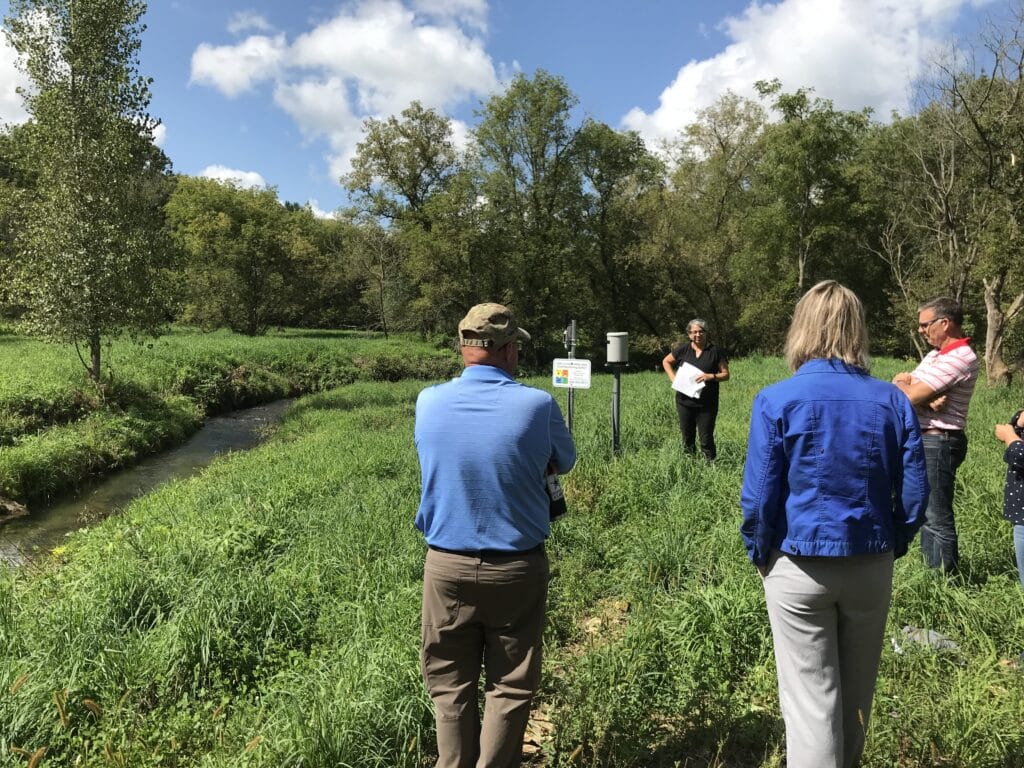 Flood Monitoring Stations, like this one installed in the Little La Crosse River watershed, help evaluate stream level responses after storm events and help determine stream characteristics common between project successes and failures. 